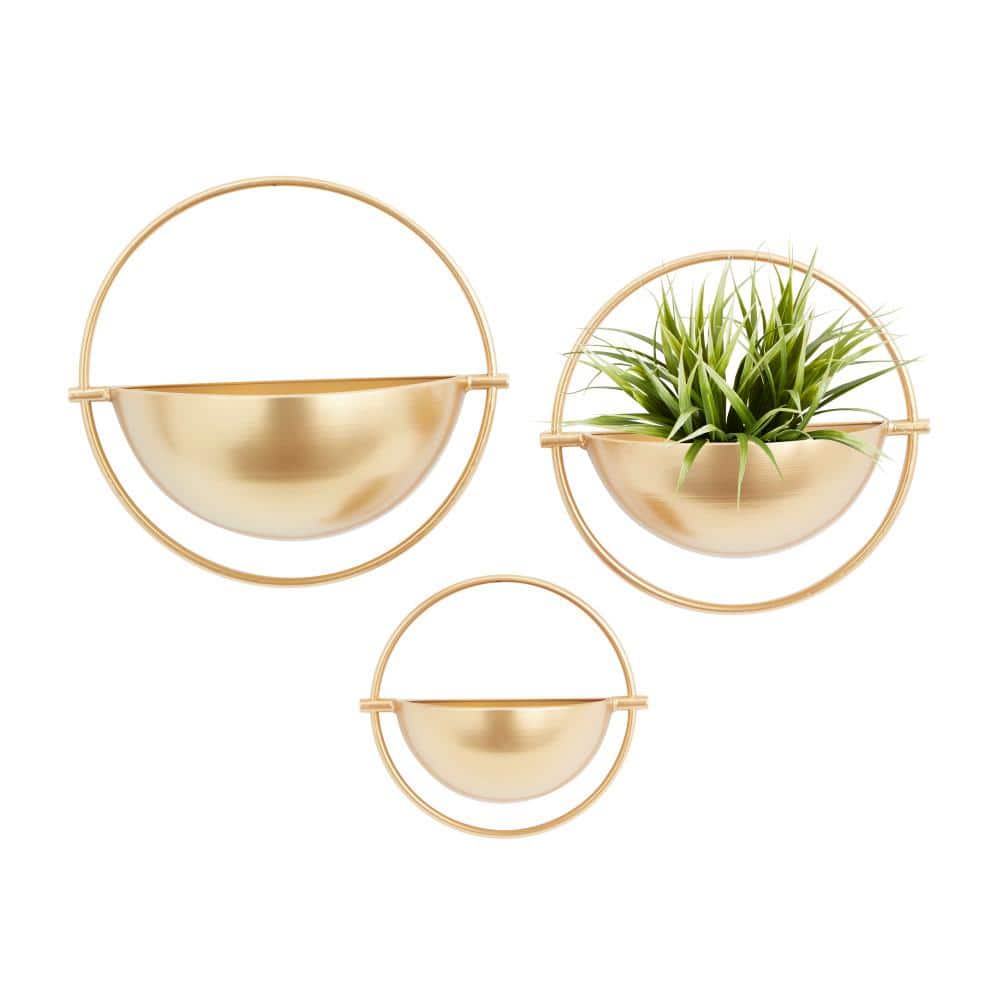 15in. Medium Gold Metal Geometric Indoor Outdoor Wall Planter (3- Pack) - Hercitys