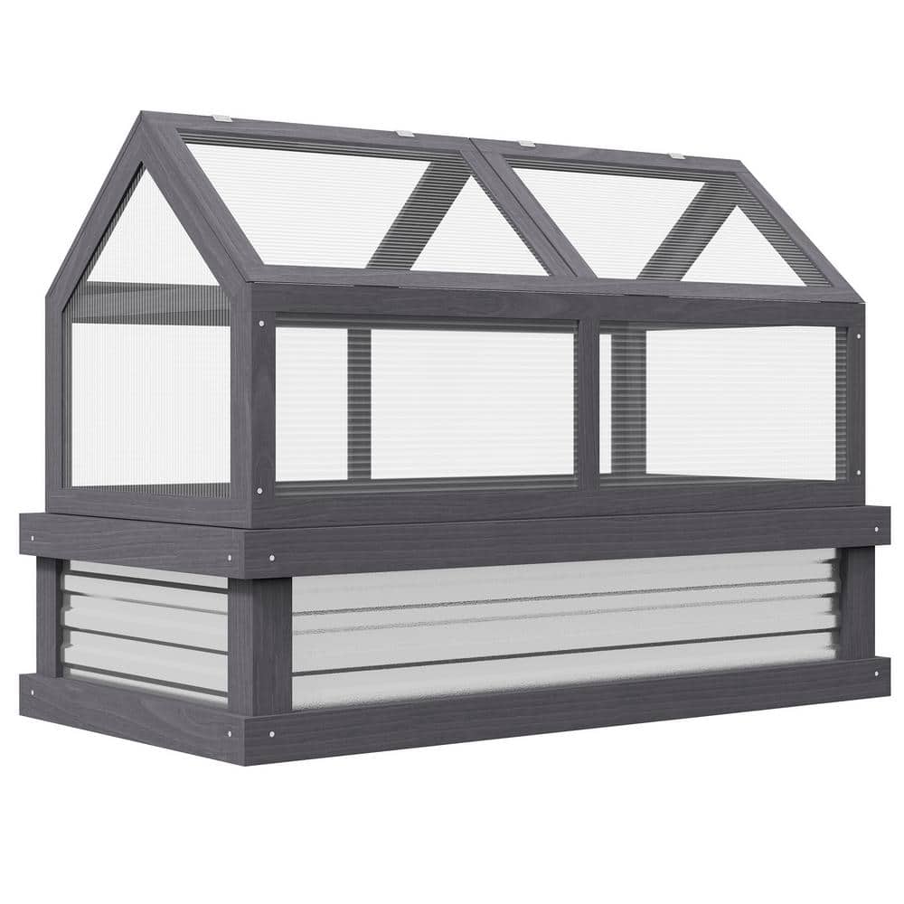 48 in.x24 in.x32.25 in. Fir Wood, PC Board Gray Cold Frame GREENHOUSE - Hercitys