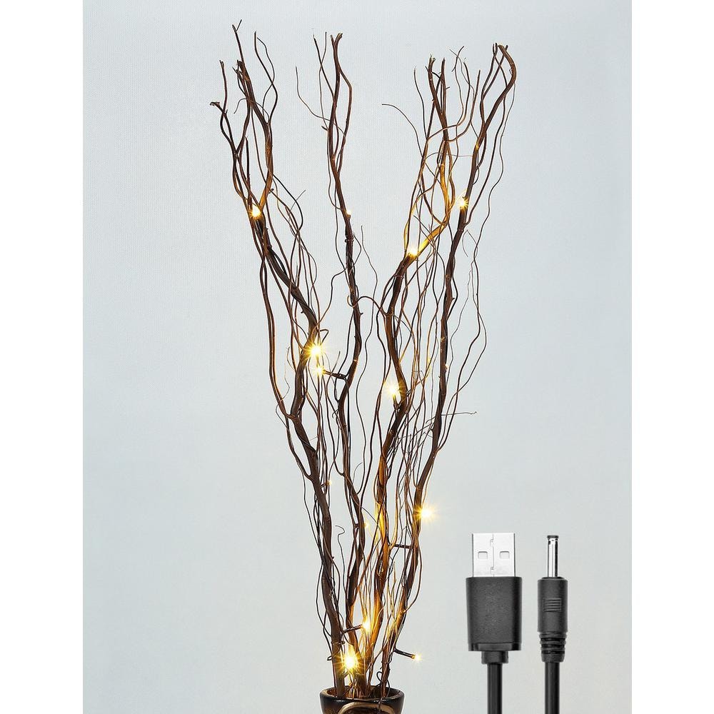 3 ft. 16 LED Natural Willow Twig Artificial Christmas Tree Lighted Branch Brown Branch - Hercitys