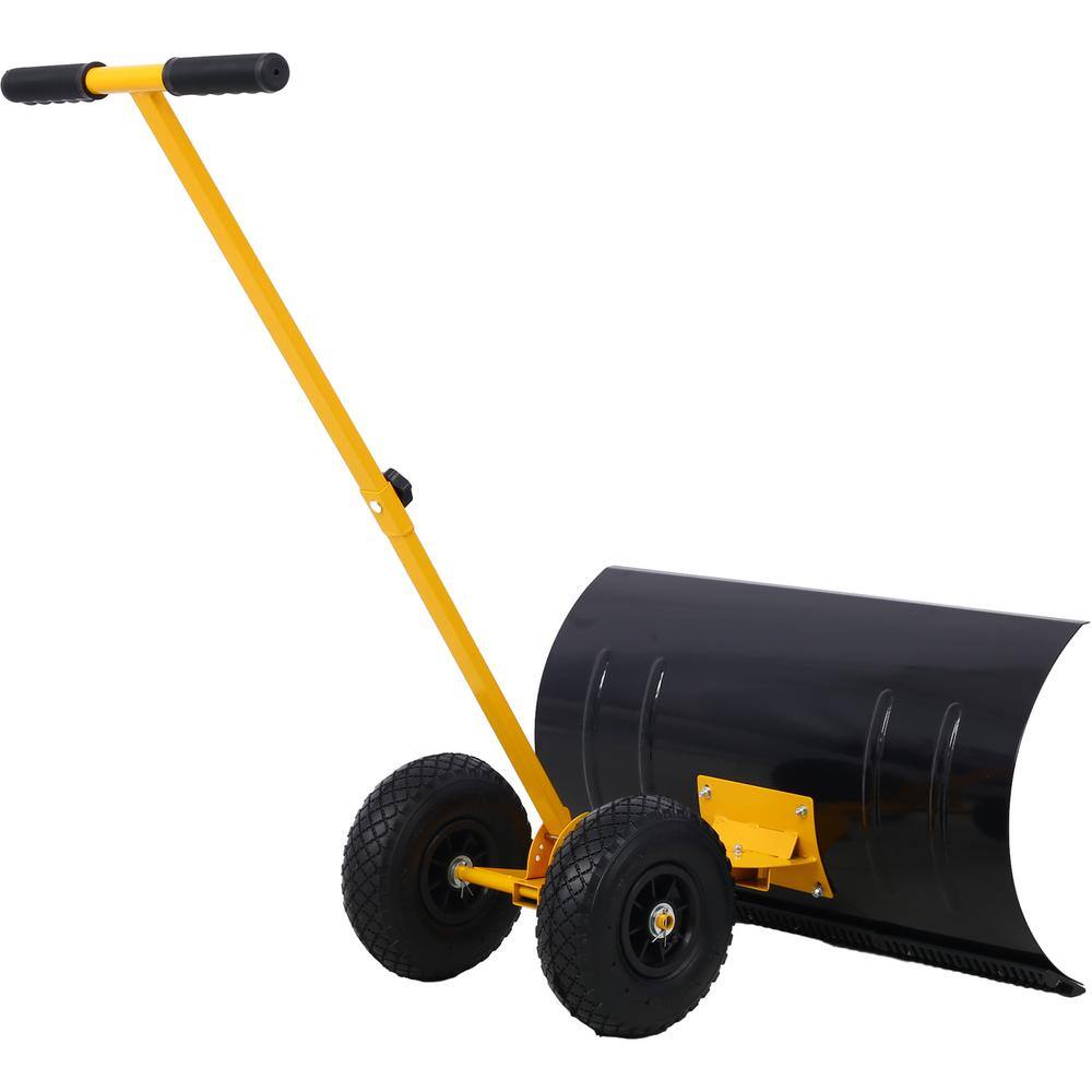 15 in. L Steel Handle Steel Snow Shovel with 29 in. W Blade and 10 in. Wheels, Yellow - Hercitys