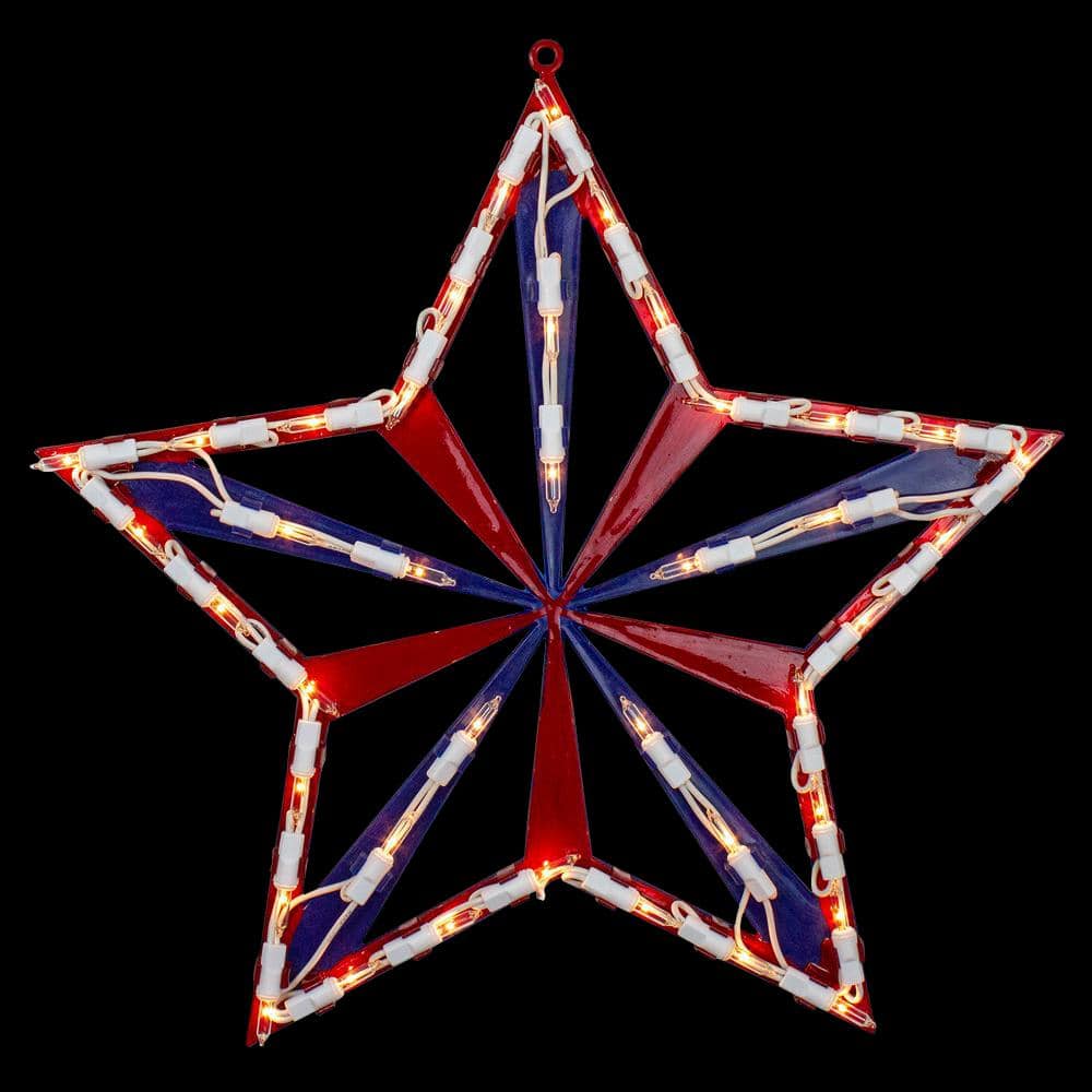 14 in. Lighted Red White and Blue 4th of July Star Window Silhouette Decoration - Hercitys