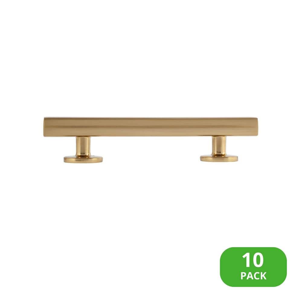 10-Pack Flynn 3-1/2 in. (89 mm) Center-to-Center Modern Satin Brass Bar Drawer Pull - Hercitys