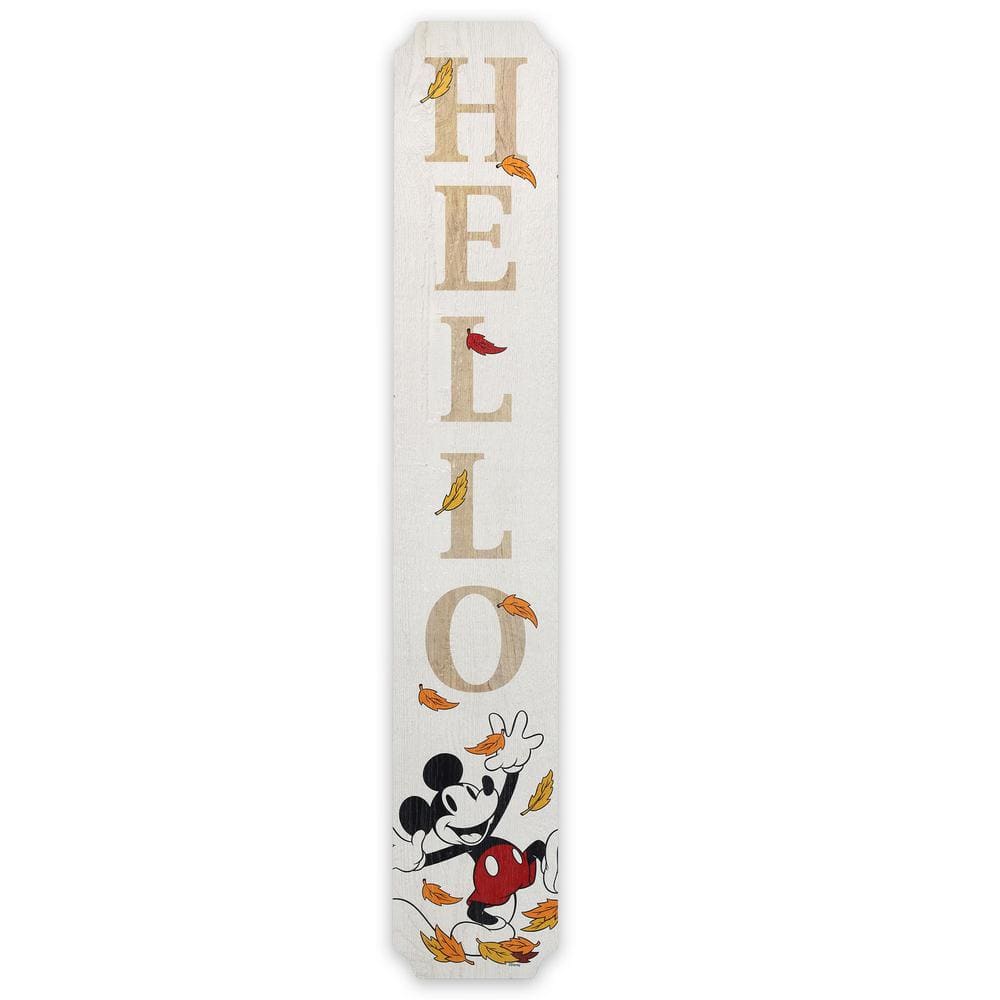 46 in. Weather-Resistant Mickey Mouse Hello Fall Vertical Wood Porch Decor - Hercitys
