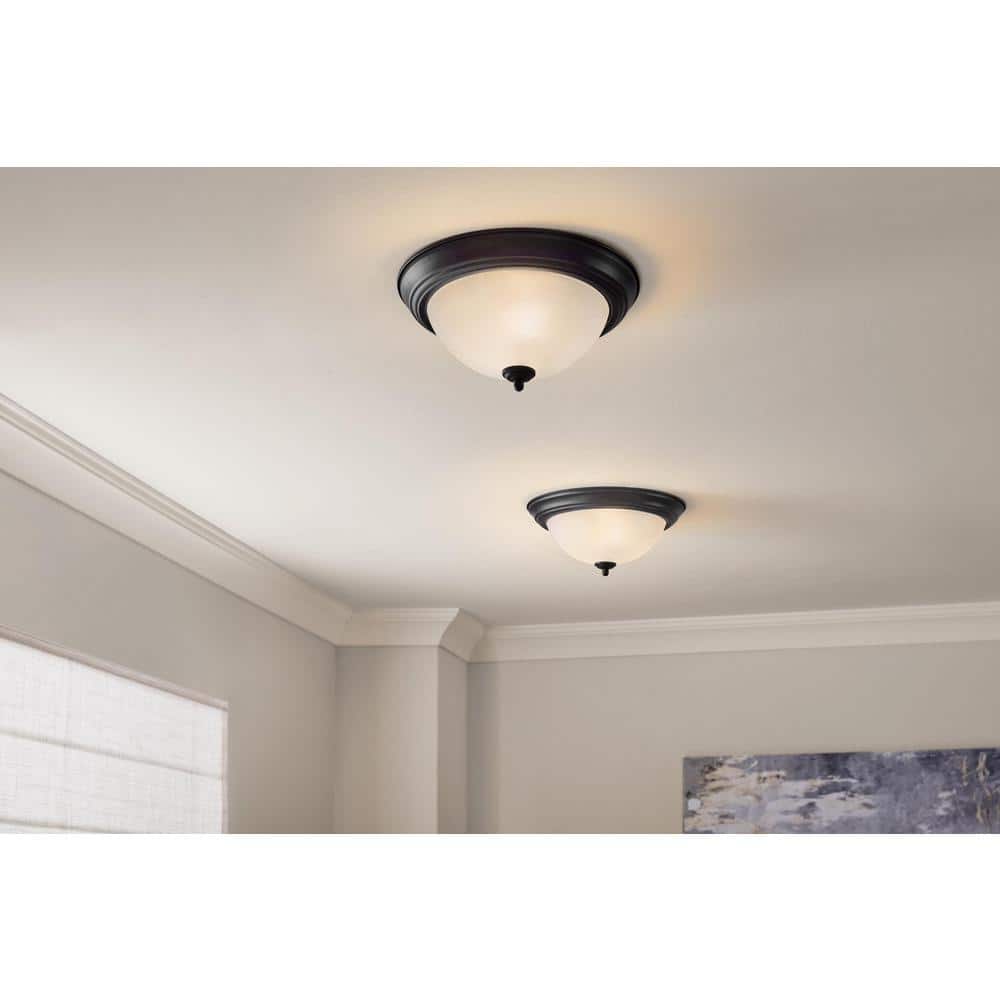 12.75 in. 2-Light Black Flush Mount Ceiling Light Fixture with Frosted Glass Shade (2-Pack) - Hercitys