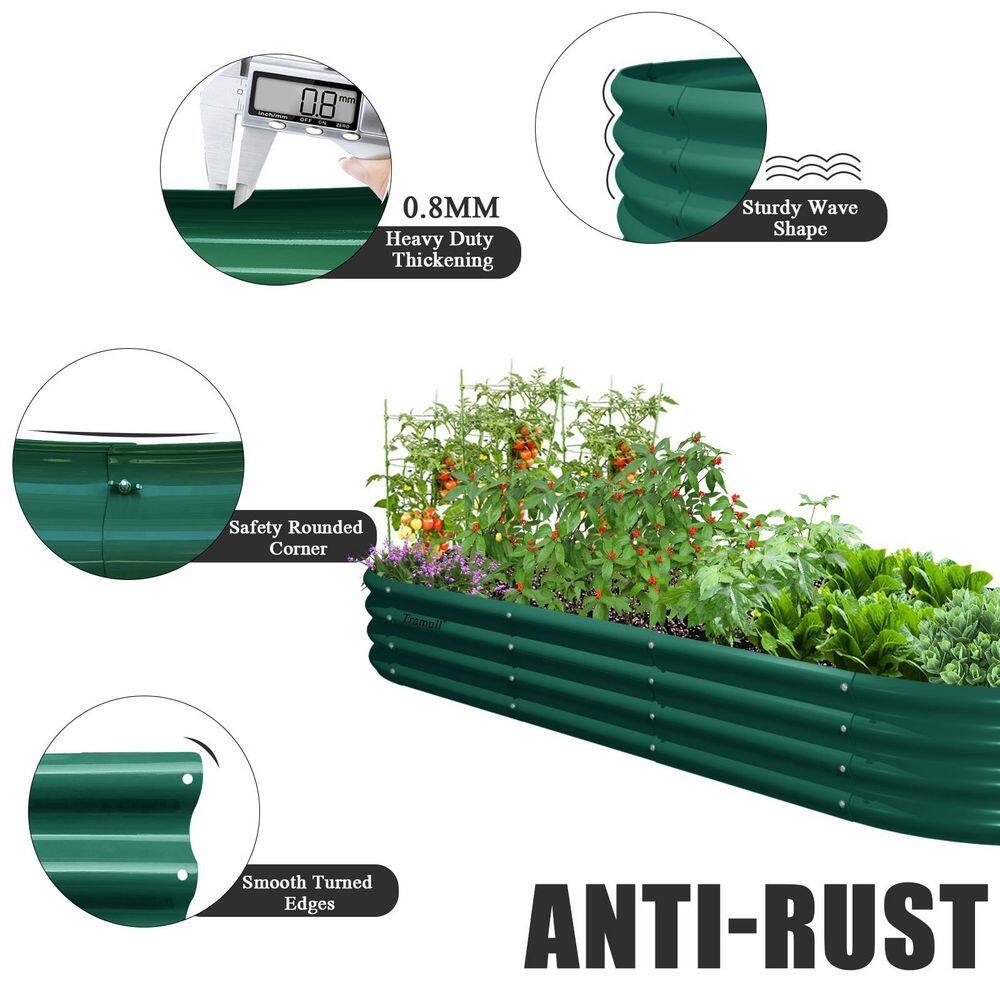 2-Pack 96 in. x 36 in. x 12 in. Outdoor Oval Green Galvanized Steel Elevated Raised Garden Beds - Hercitys