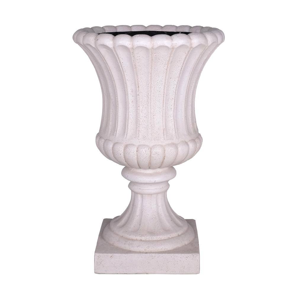 23 in. H Light Aged White Cast Stone Fiberglass Fluted Urn - Hercitys