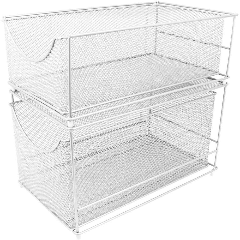 2 Piece Storage Organizer White Metal Mesh Pull-Out Organizer - Hercitys