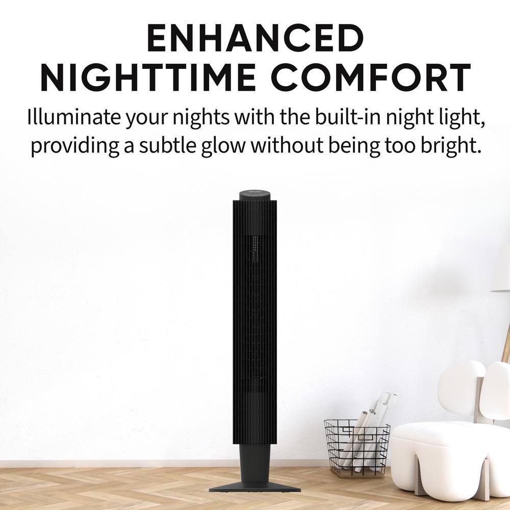 42 in. 5-Fan Speeds Digital Tower Fan in Black with Remote Control, WIFI, Voice Control - Hercitys