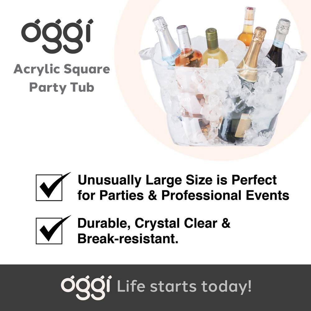 1.5 gal. 16.75 in. x 14 in. High-Quality Acrylic Crystal-Clear Square Beverage Tub with Integrated Easy Grip Handle - Hercitys