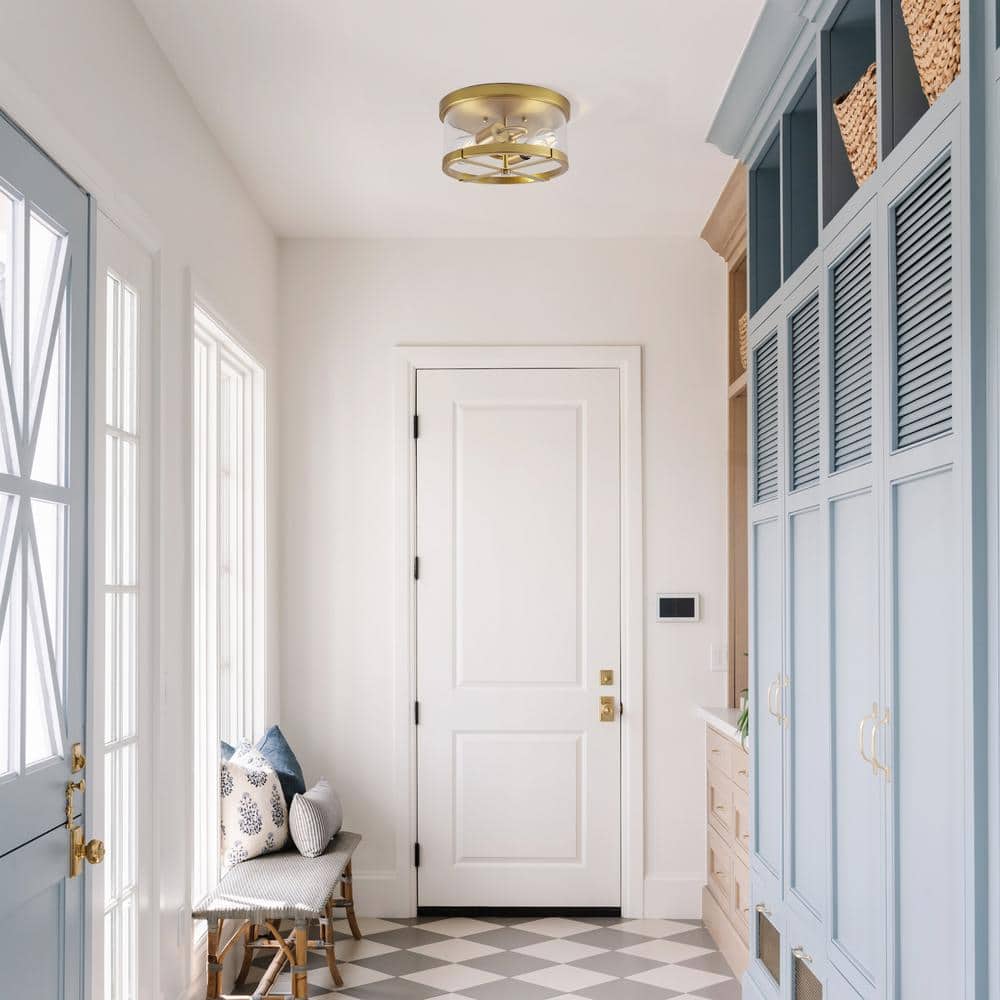 11.8 in. 2-Light Gold Flush Mount Ceiling Light with Clear Glass Shade - Hercitys