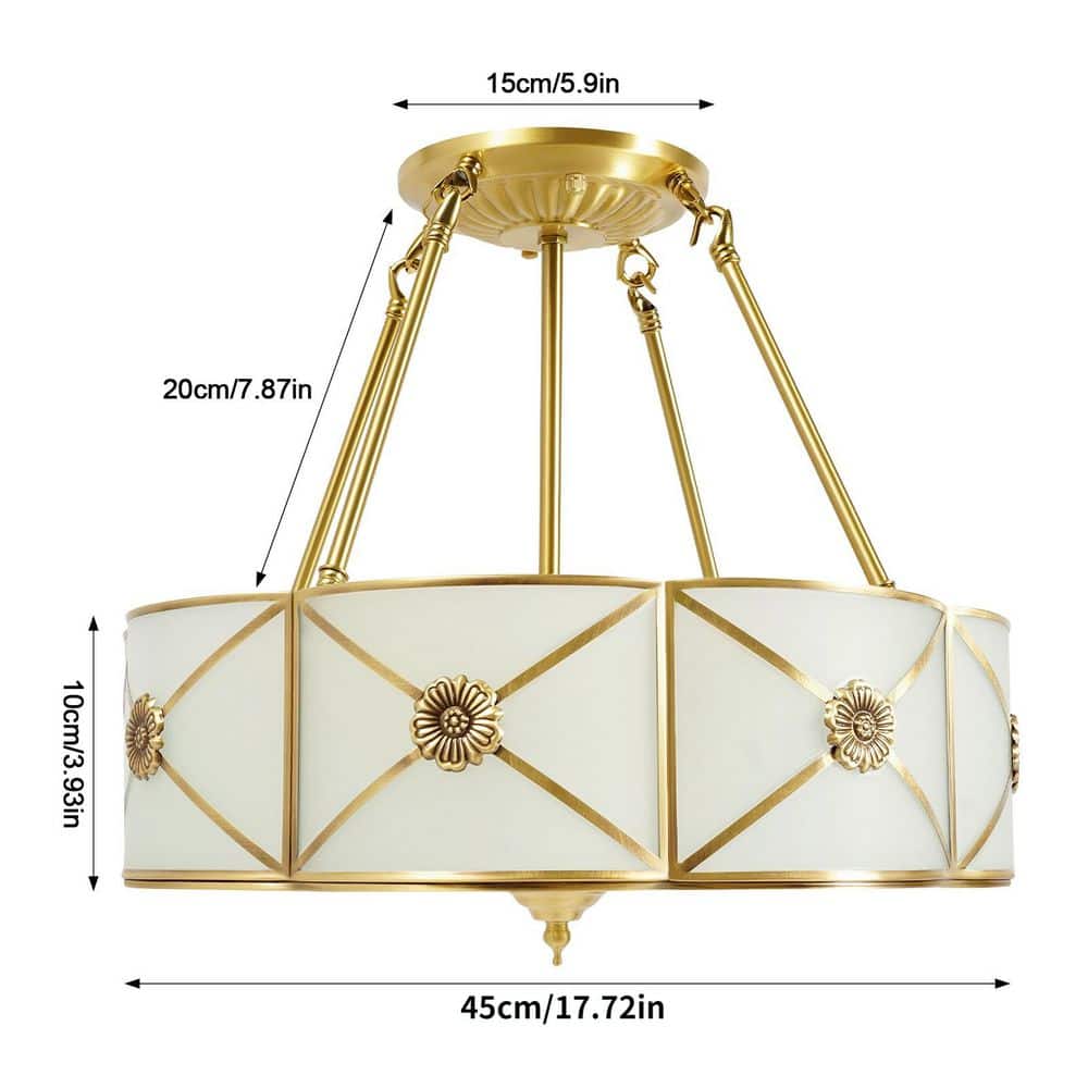 18 in. 4-Light Classical Style Gold Semi-Flush Mount Ceiling Light with Glass Lampshade - Hercitys