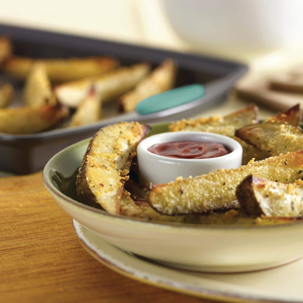 3-Piece Gray Nonstick Bakeware Cookie Pan Set with Agave Blue Silicone Grips - Hercitys