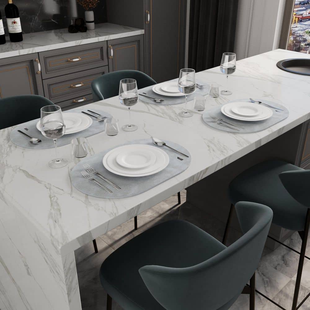 11.8 in. W x 17.5 in. H Light Grey Oval Leather Heat Resistant Placemats Set of 4 - Hercitys