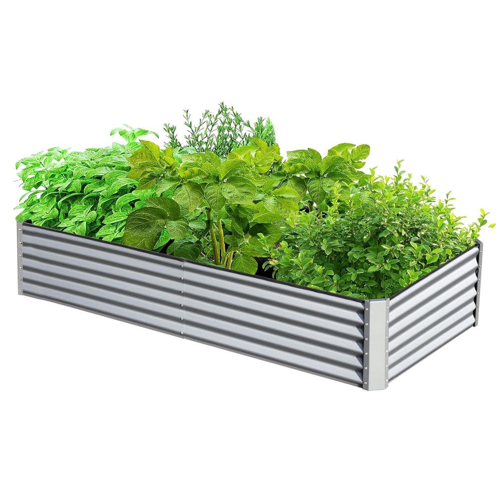 5.91 ft. x 2.95 ft. x 1.48 ft. Galvanized Metal Raised Garden Bed， Thickening Metal Planter Box, Silver - Hercitys