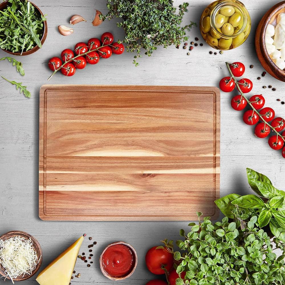24 x 18 in. Rectangular Extra Large Acacia Wood Cutting Board Juice Groove, Reversible Meat Veggies - Hercitys