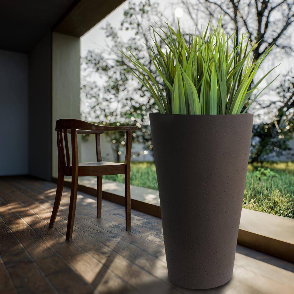 30 in. Tall Crete Plastic Planter, Brownstone - Hercitys