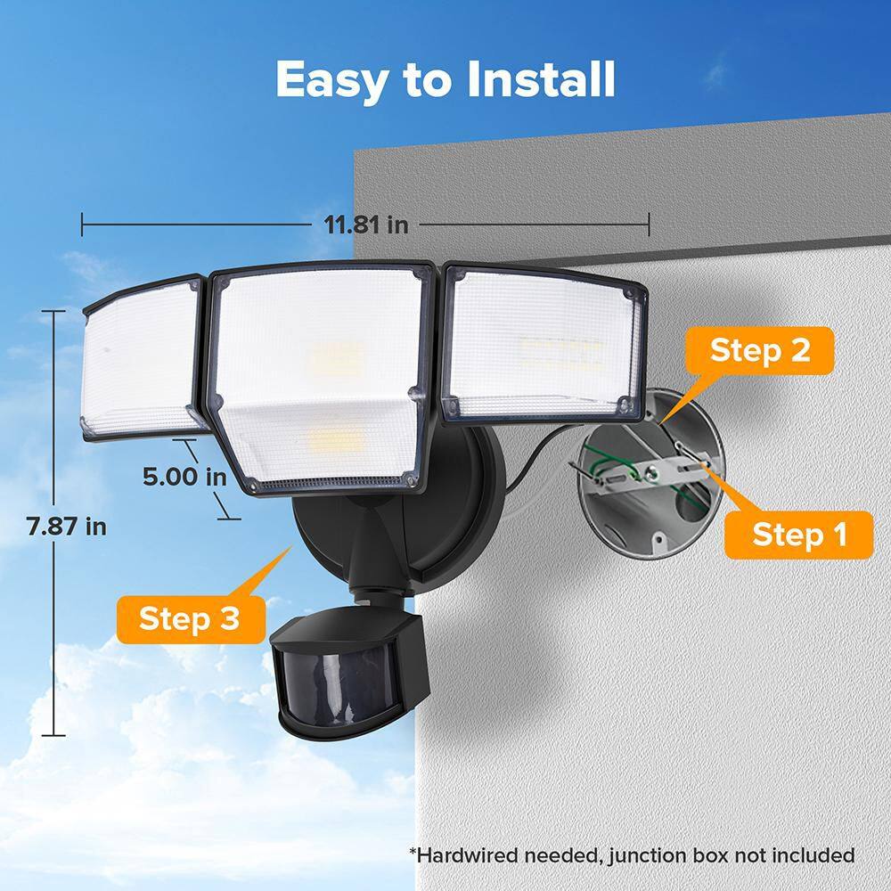 475-Watt equivalent 9000 Lumen 180° Black Motion Sensing Integrated LED Flood Light - Hercitys