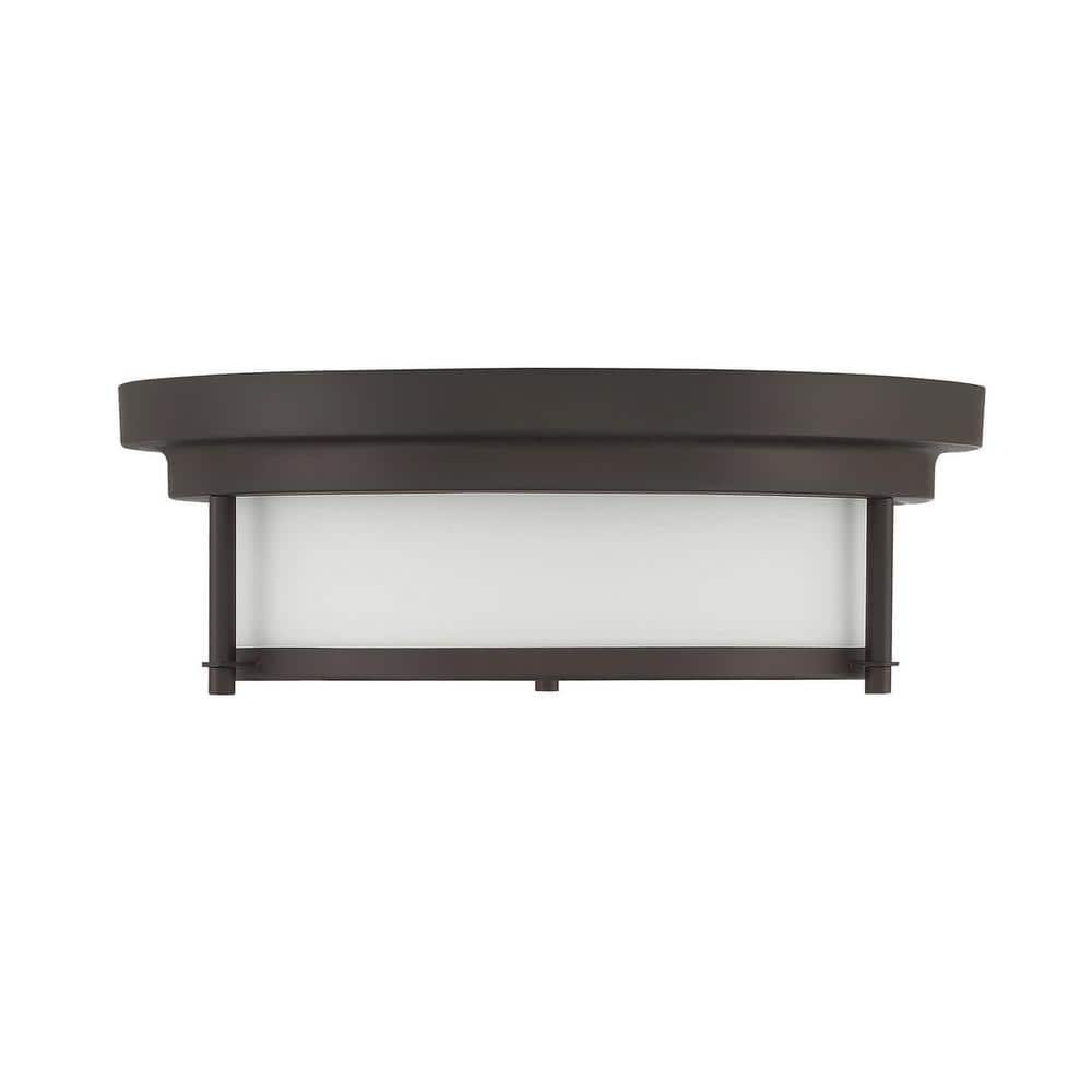 13 in. W x 4.5 in. H 2-Light Oil Rubbed Bronze Flush Mount Light with White Glass Cylindrical Shade - Hercitys