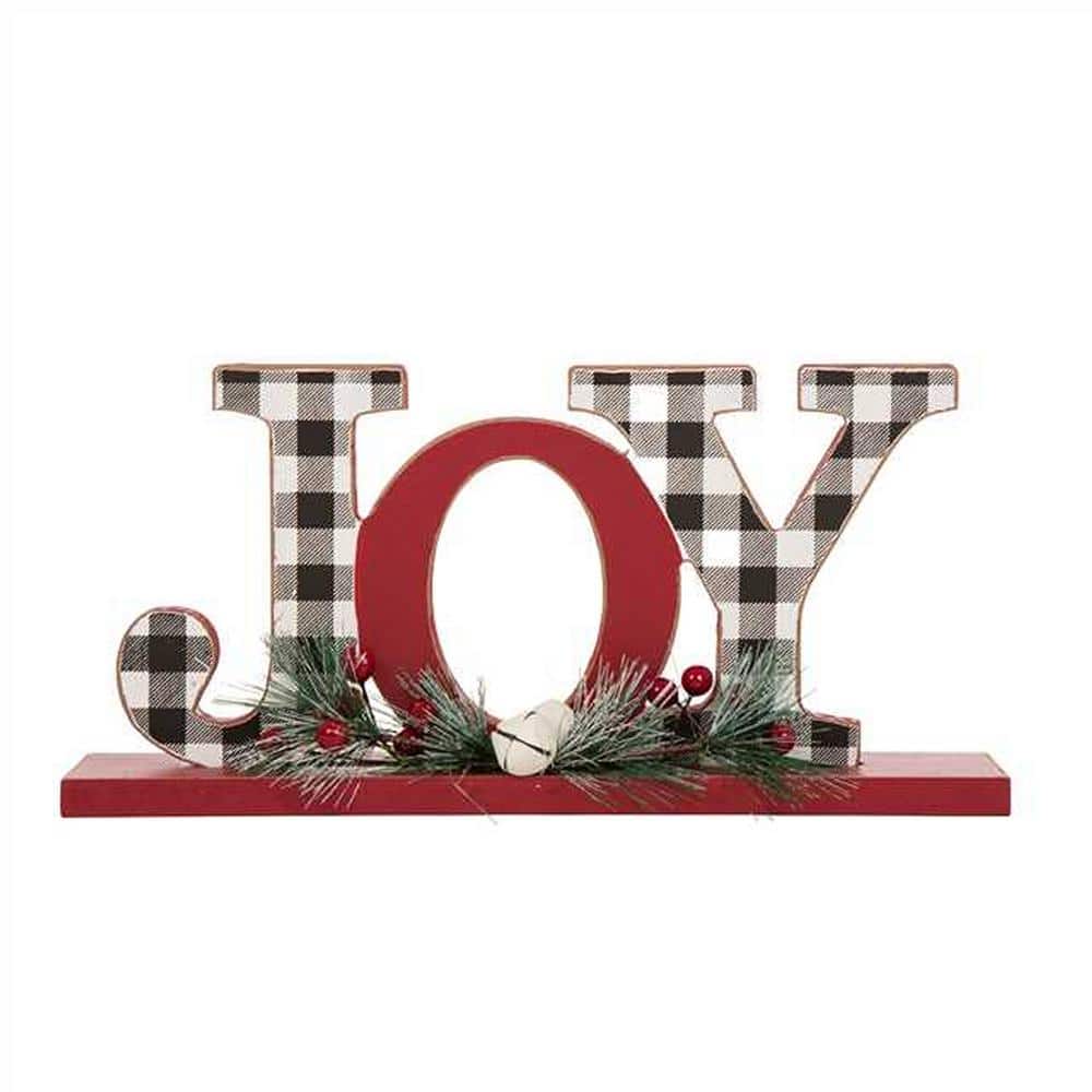 11 in. L Wooden Christmas Plaid JOY Table Decor - Hercitys