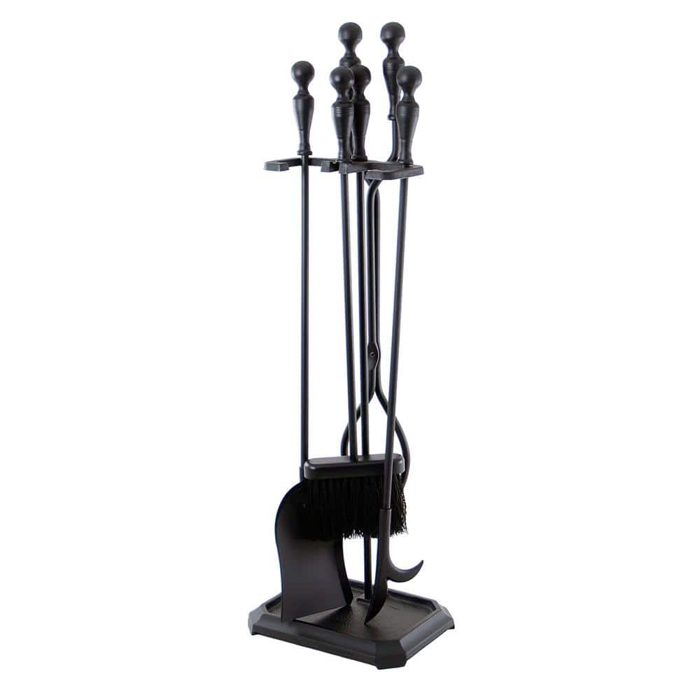 30 in. Tall 5-Pieces Black Plymouth Fireplace Set with Square Base - Hercitys