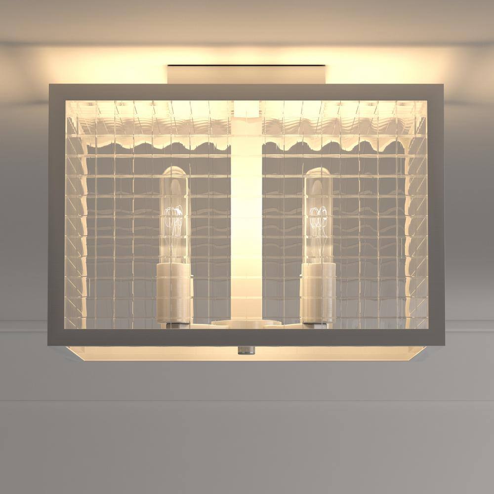 12 in. 3-Light Brushed Nickel Flush Mount with Etched Clear Glass Shade - Hercitys