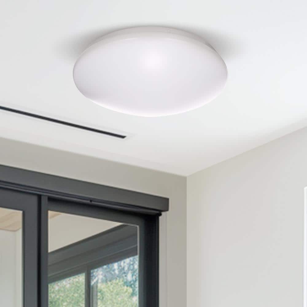 13 in. ETL White 5CCT Dimmable 15/18/21-Watt Integrated LED Flush Mount Ceiling Light with White Shade - Hercitys