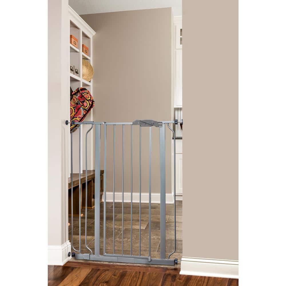 36 in. Platinum Metal Easy Step Extra Tall Walk-Through Gate - Hercitys