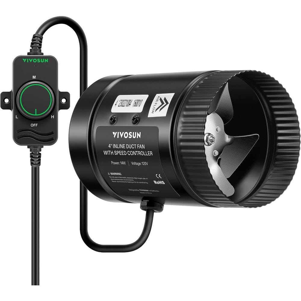 106 CFM 4 in. Inline Booster Duct Fan with Speed Controller for HVAC Exhaust Ventilation - Hercitys