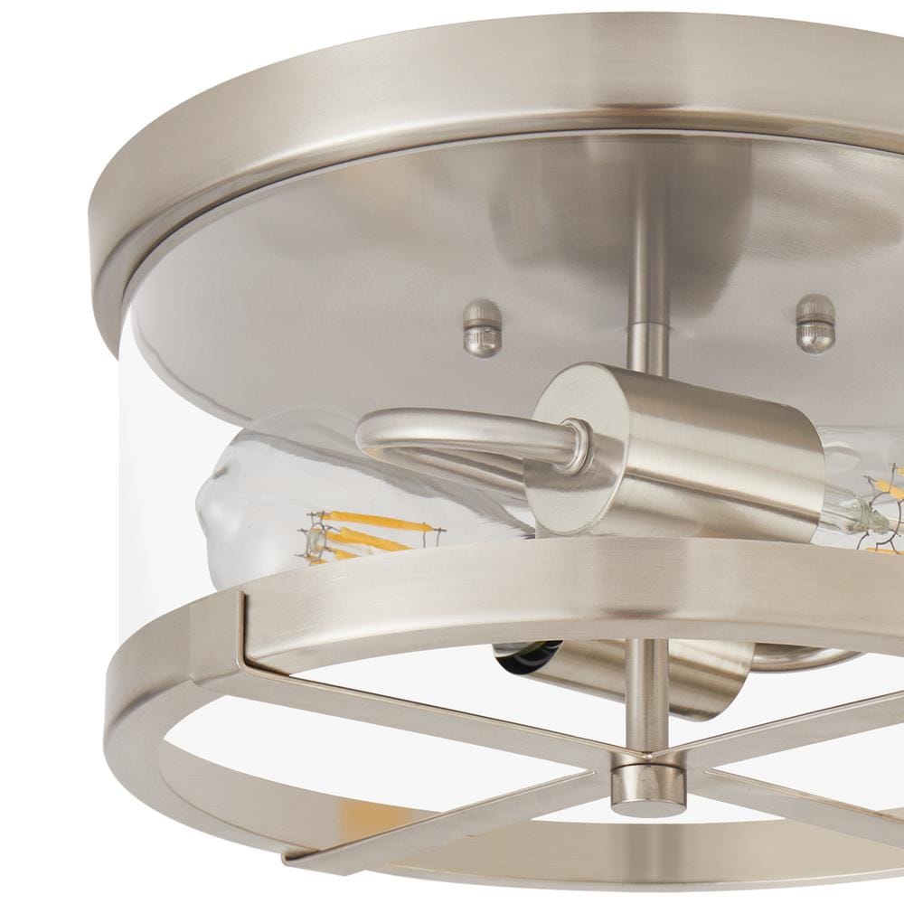 11.8 in. 2-Light Nickel Flush Mount Ceiling Light with Clear Glass Shade - Hercitys