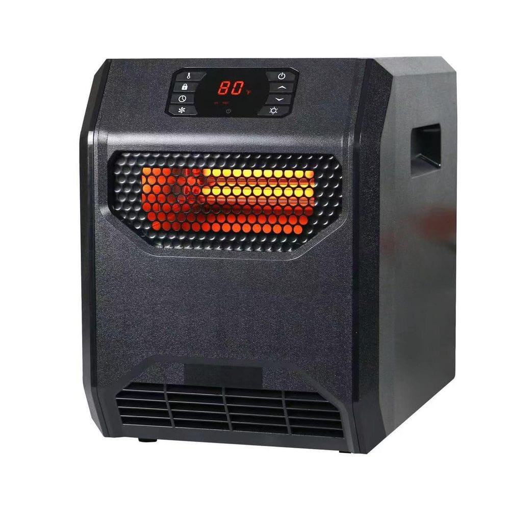 1500-Watt Black 4 element infrared wood heater with Timer, LED Display, Child Lock - Hercitys