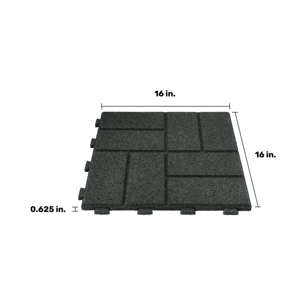 16 in. x 16 in. x 5/8 in. Black SmartLoc Rubber Paver (9-Pack) - Hercitys