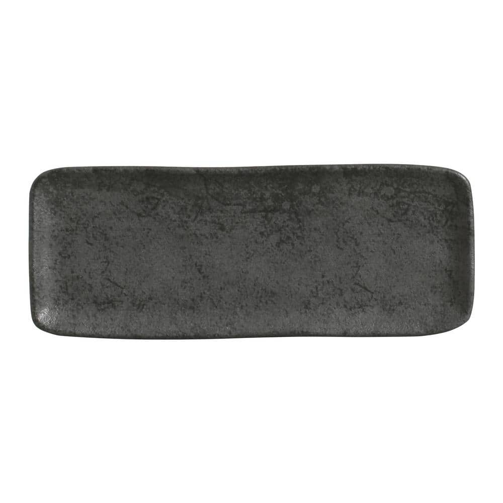 12.99 in. Chromium Gray Stoneware Rectangular Platter Medium Organic (Set of 4) - Hercitys
