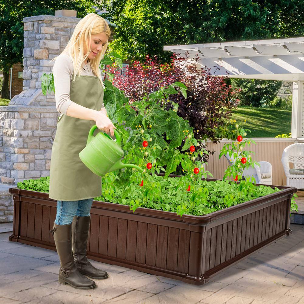 48.5 in. Brown Plastic Square Plant Box Planter Raised Garden Bed - Hercitys