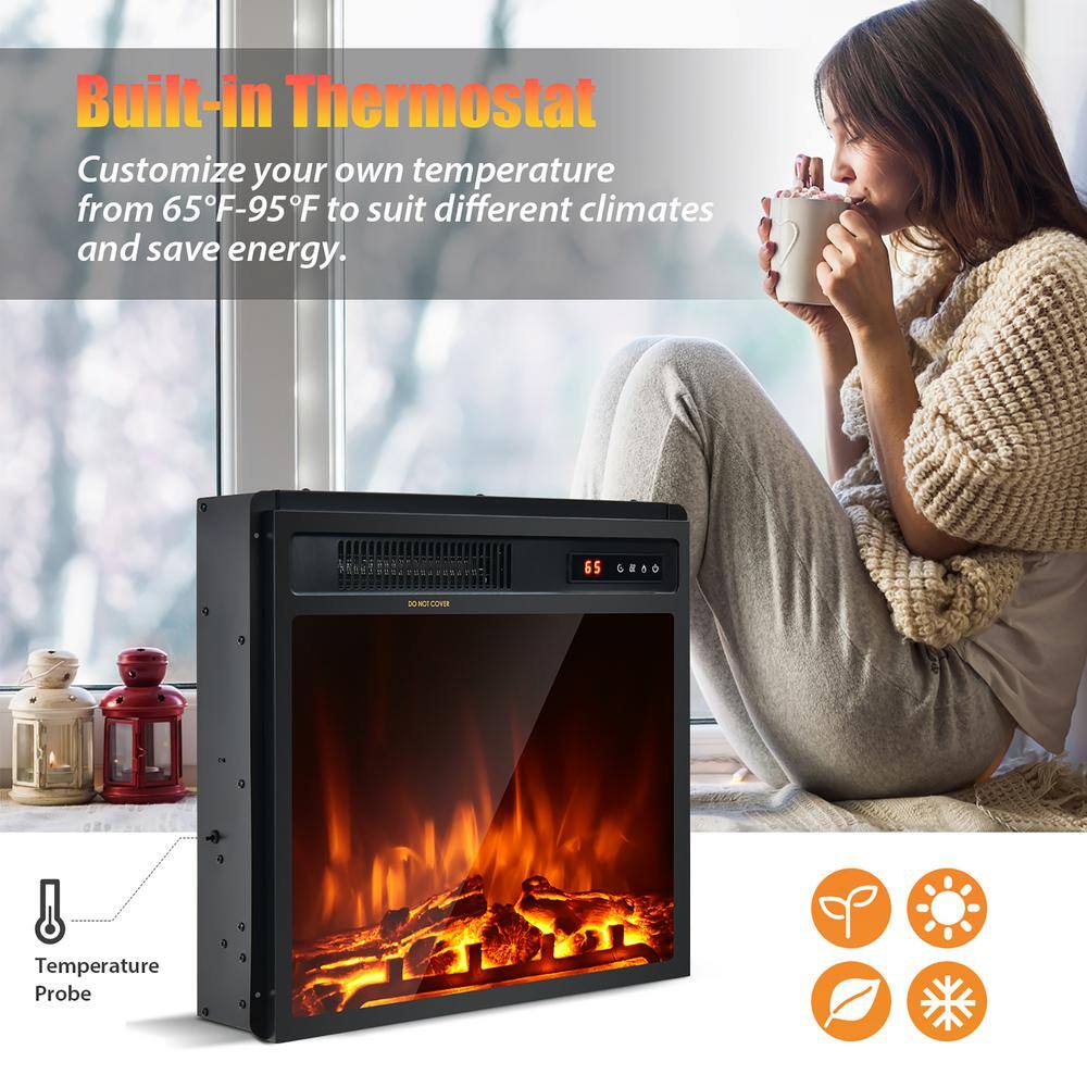 20 in. 1500-Watt Freestanding and Recessed Heater Electric Fireplace Log Flame Remote in Black - Hercitys