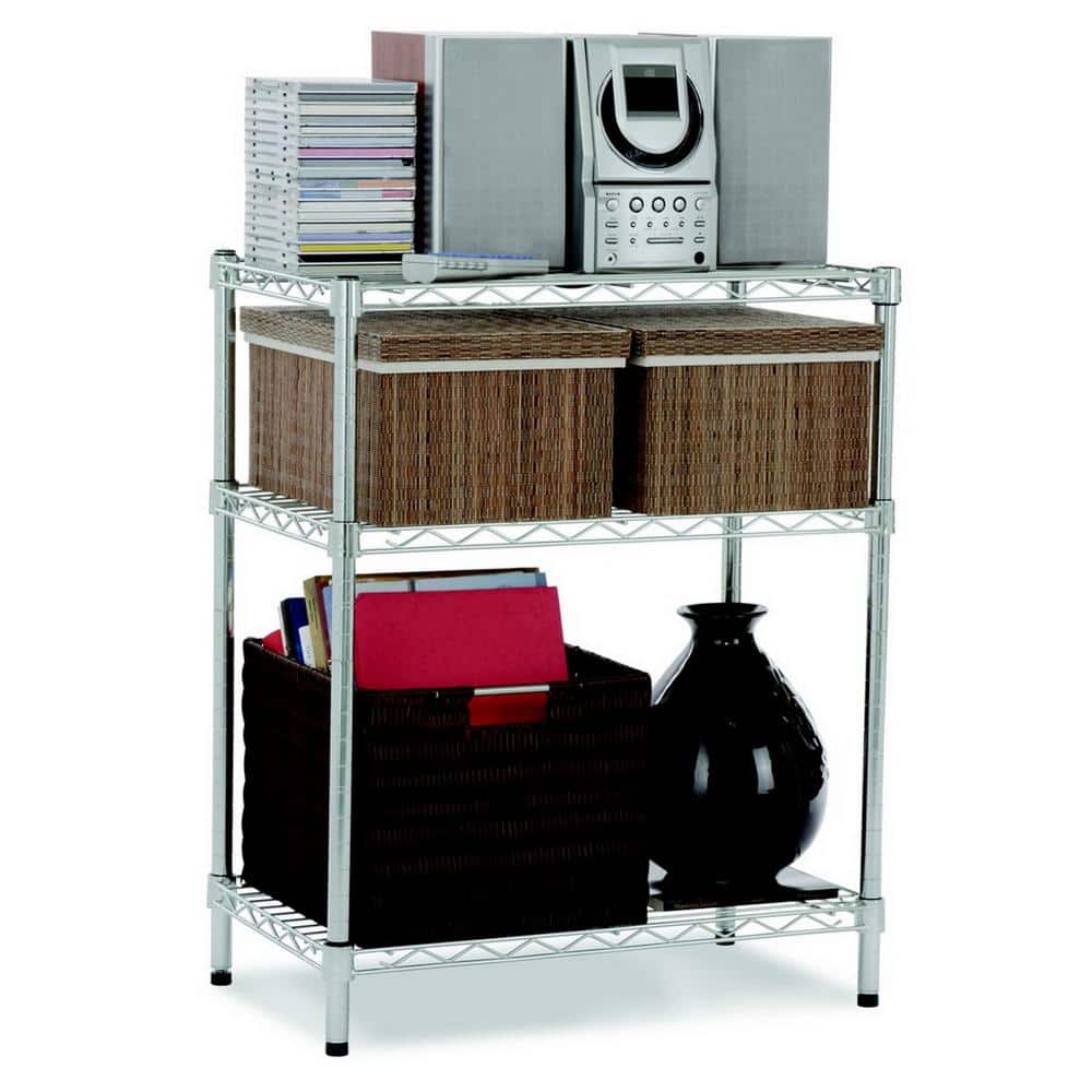 3-Tier Steel Wire Shelving Unit in Chrome (24 in. W x 30 in. H x 14 in. D) - Hercitys