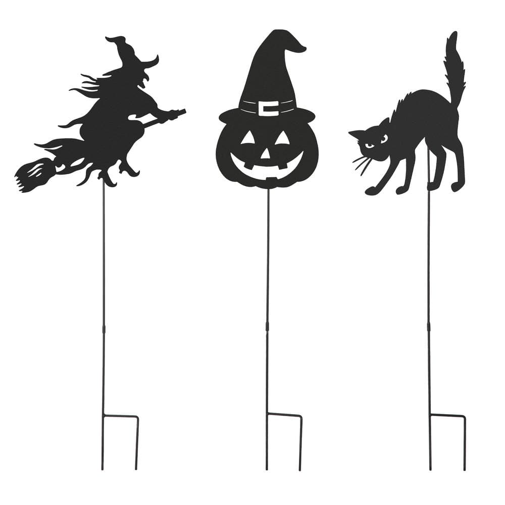 36 in. H Halloween Metal Silhouette Yard Stake or Hanging Decor (Set of 3) - Hercitys