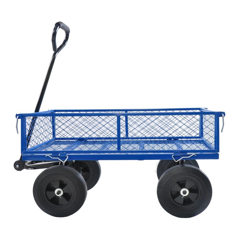 3.53 cu. ft. 550 lbs. Steel Wagon Garden Cart with Solid Tires in Blue - Hercitys