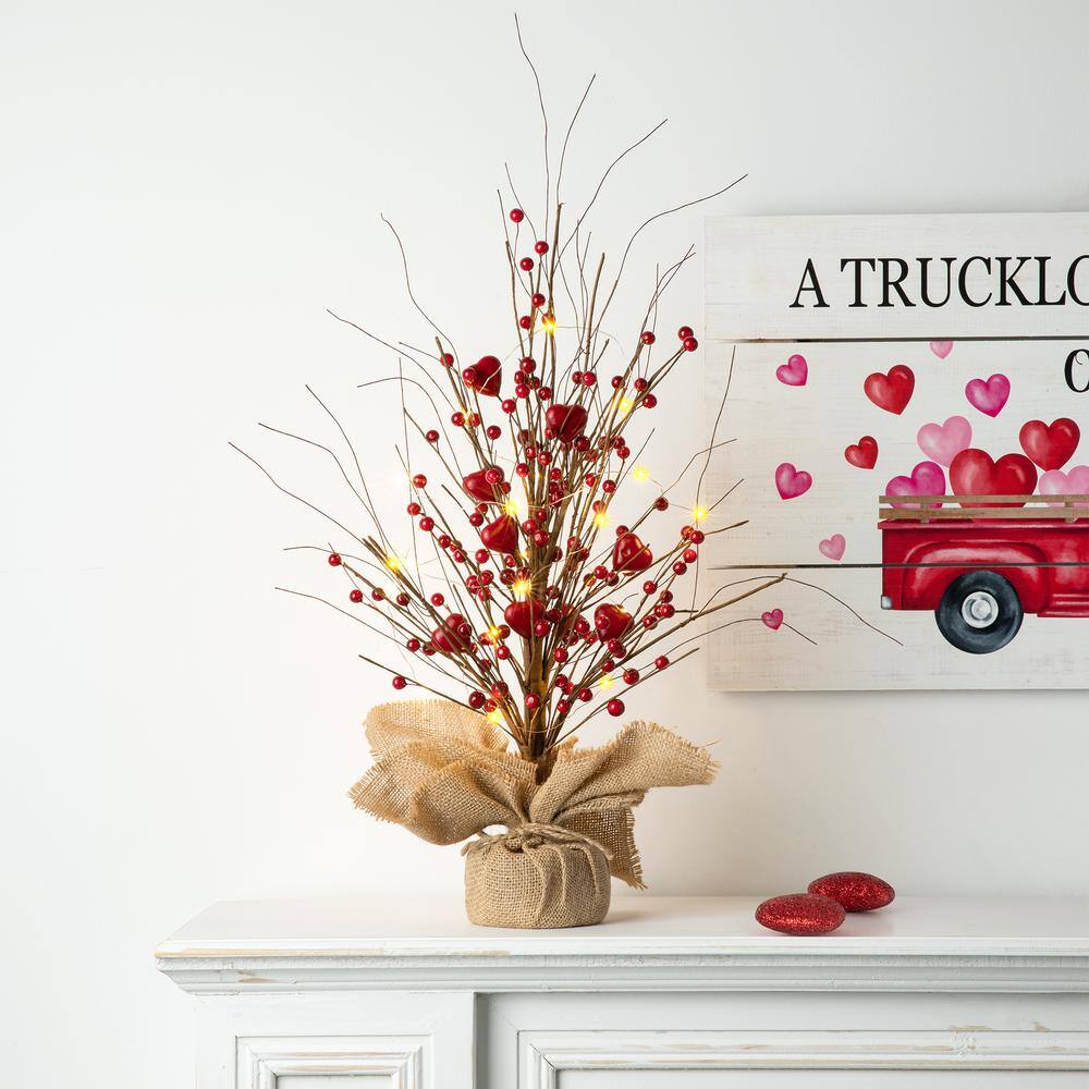 18 in. H Lighted Valentine’s Berry Heart Table Tree - Hercitys