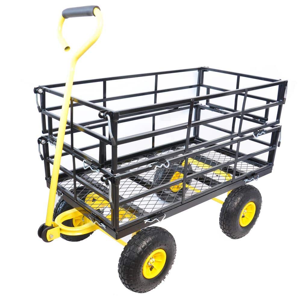 14 cu. ft. Steel Folding Shopping Beach Garden Cart in Black and Yellow - Hercitys
