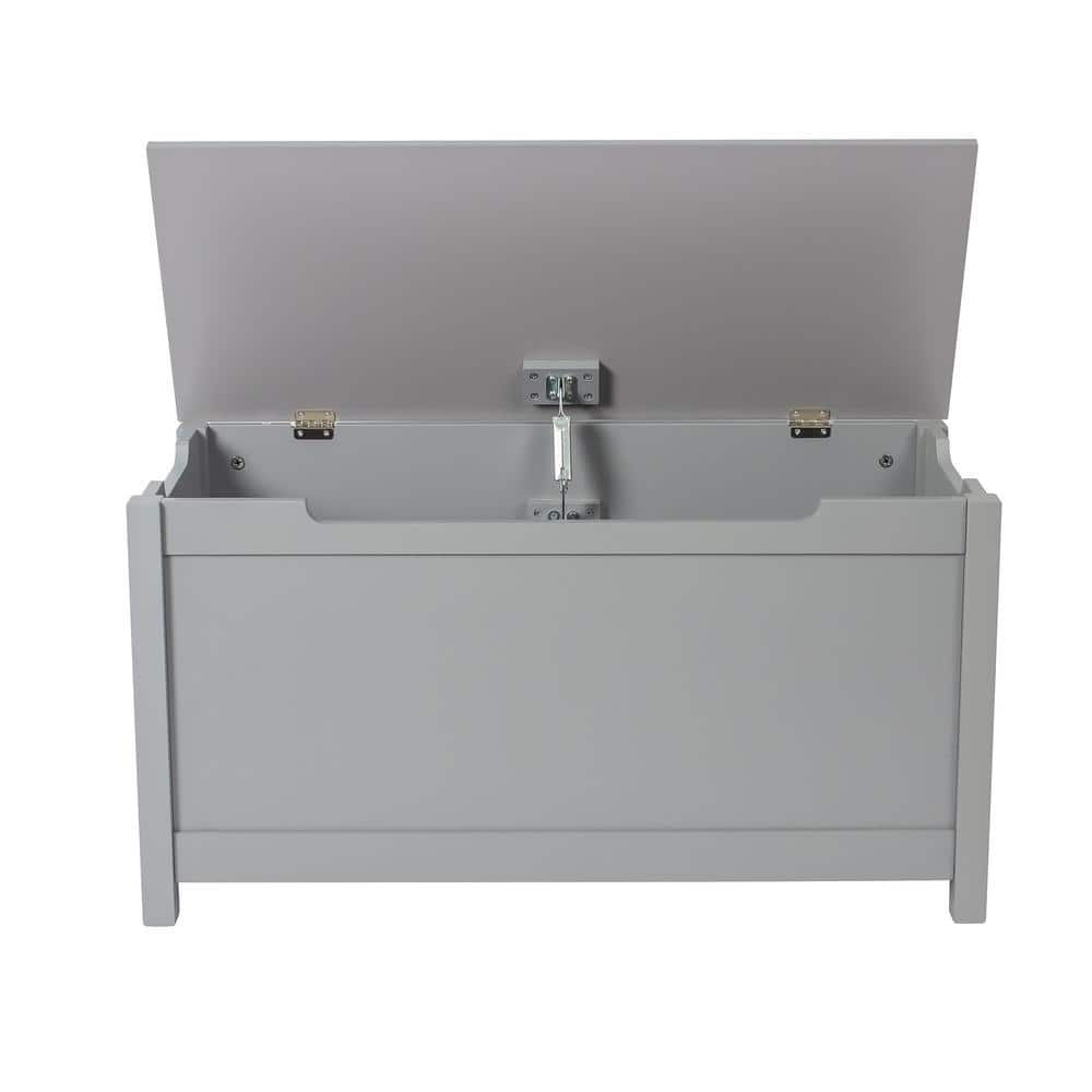 28 Gal. Gray Rectangle Indoor Storage Box with Safety Hinged Lid - Hercitys