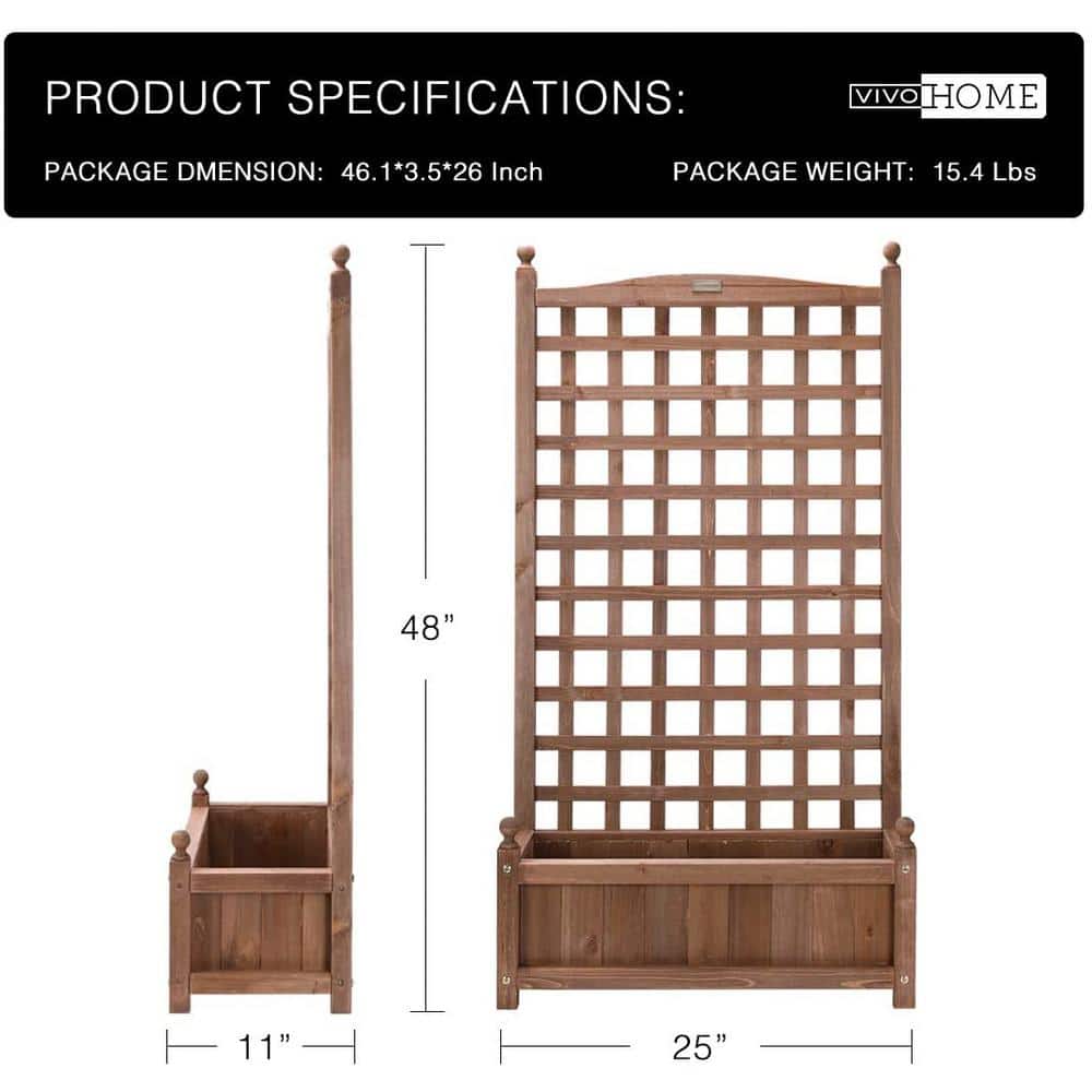 48 in. H Fir Wood Free-Standing Planter Raised Bed with Trellis - Hercitys