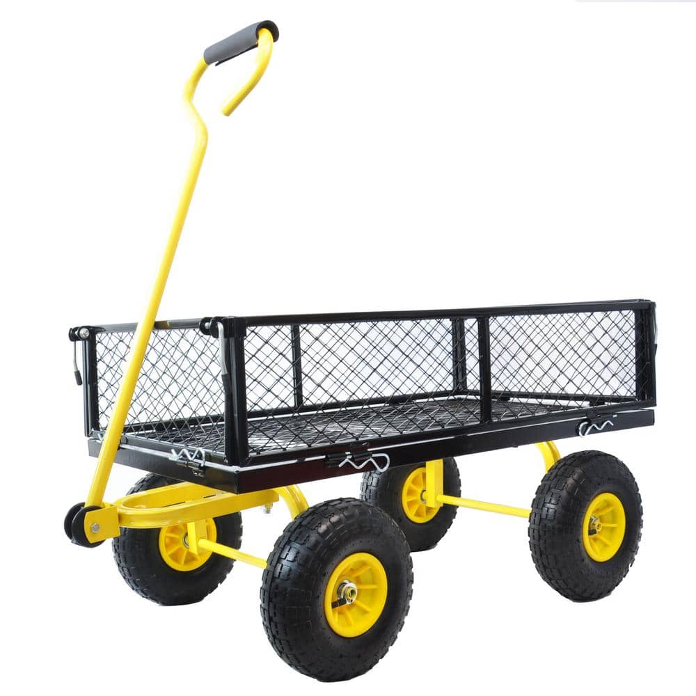 16 cu. ft. Steel Wagon Garden Cart, Black+Yellow - Hercitys