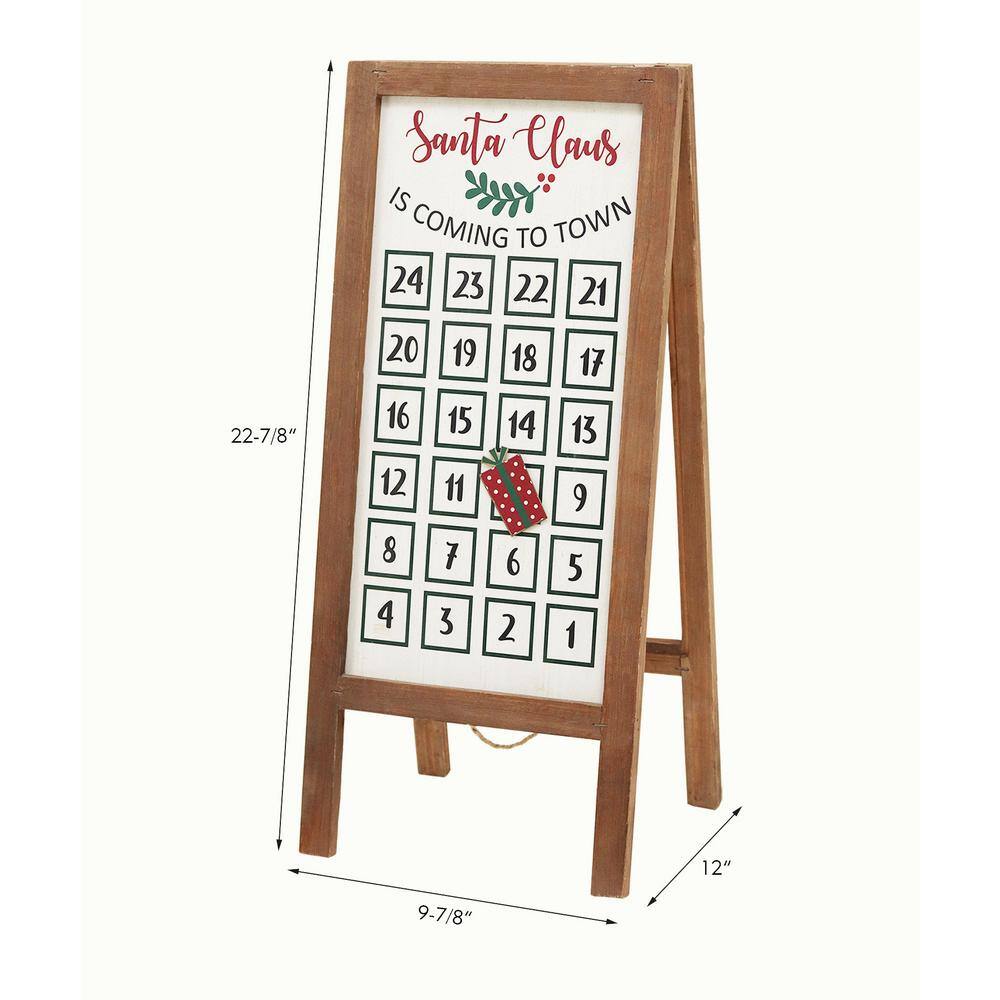 22.875 in. Natural Wood Framed Freestanding Christmas Advent Calendar with Magnet - Hercitys