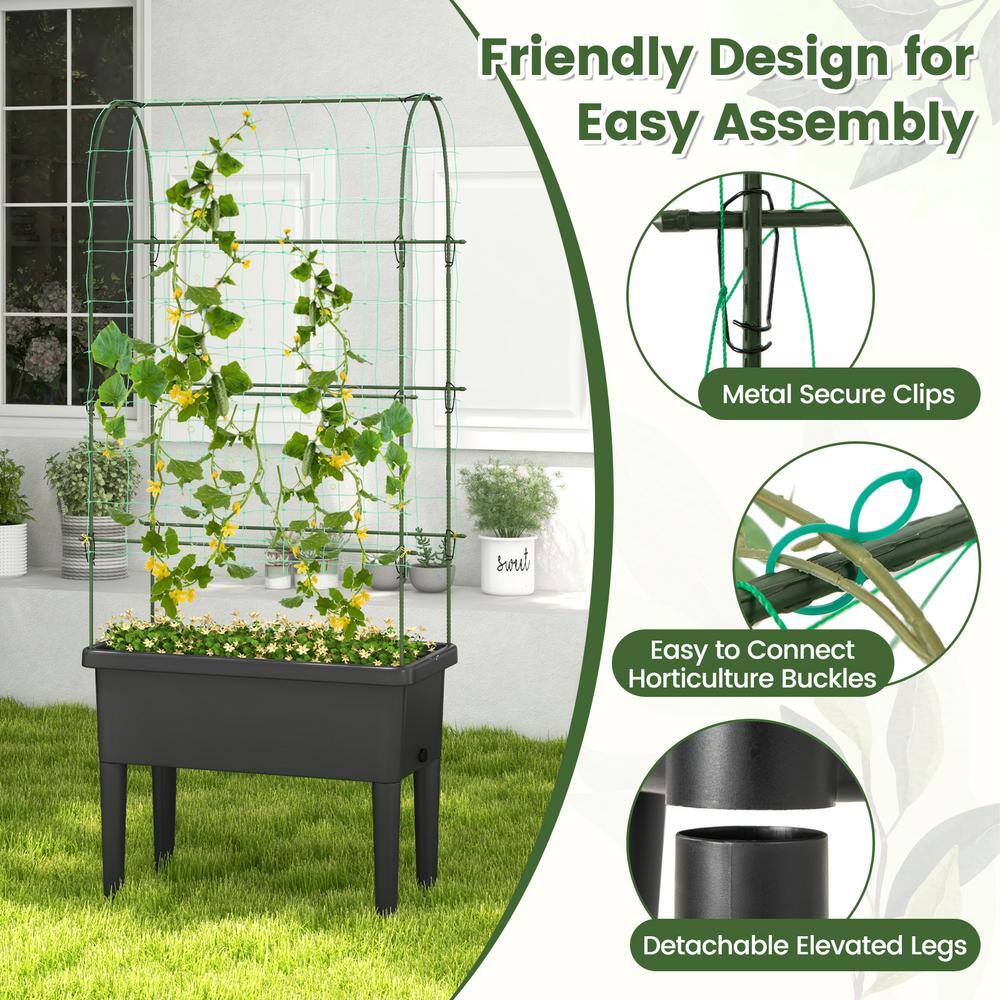 30 in. x 15 in. x 75 in. PP Plastic Raised Garden Bed Elevated Planter with Climbing Trellis - Hercitys