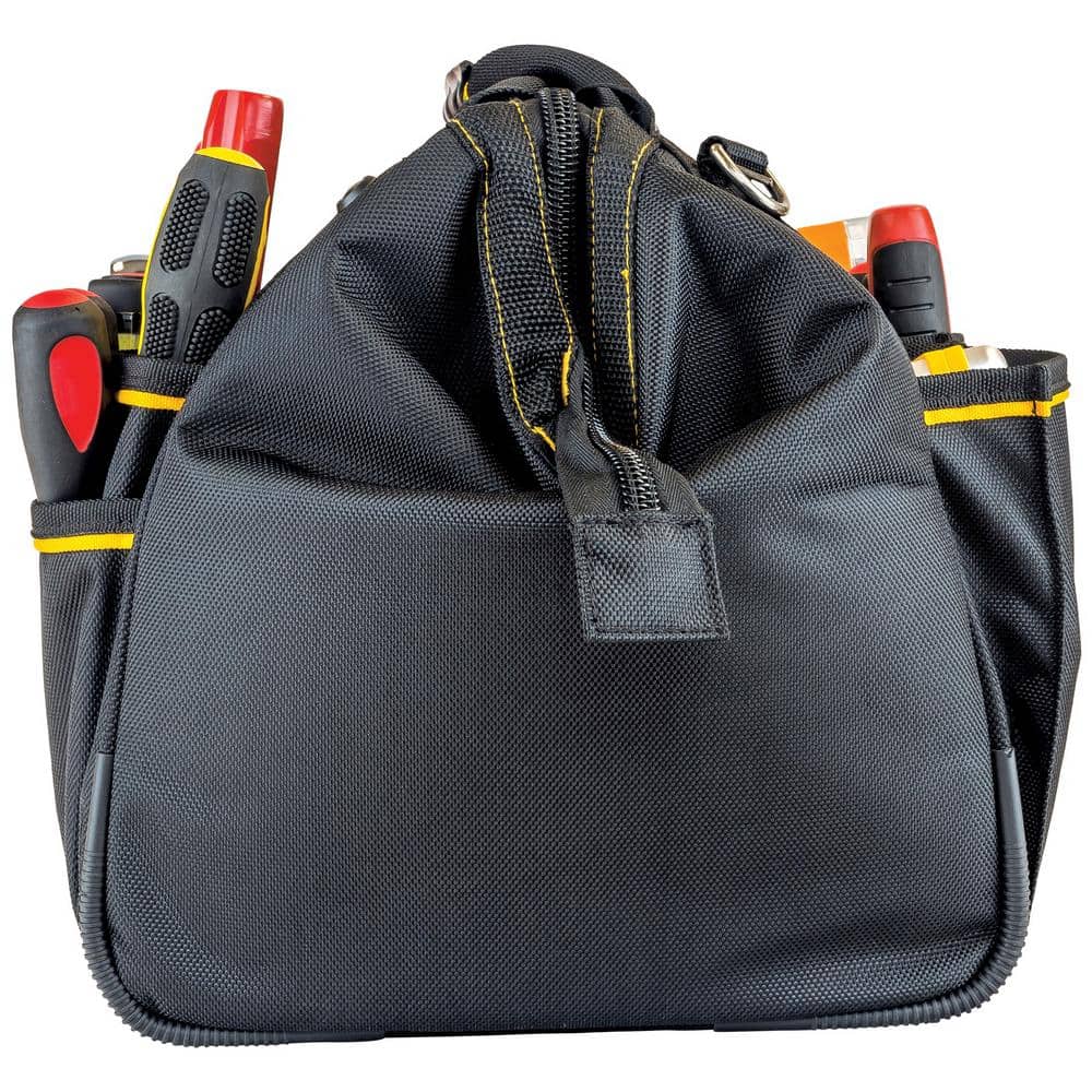 16 in. 18-Pocket Pro Wide Mouth Tool Bag in Black - Hercitys