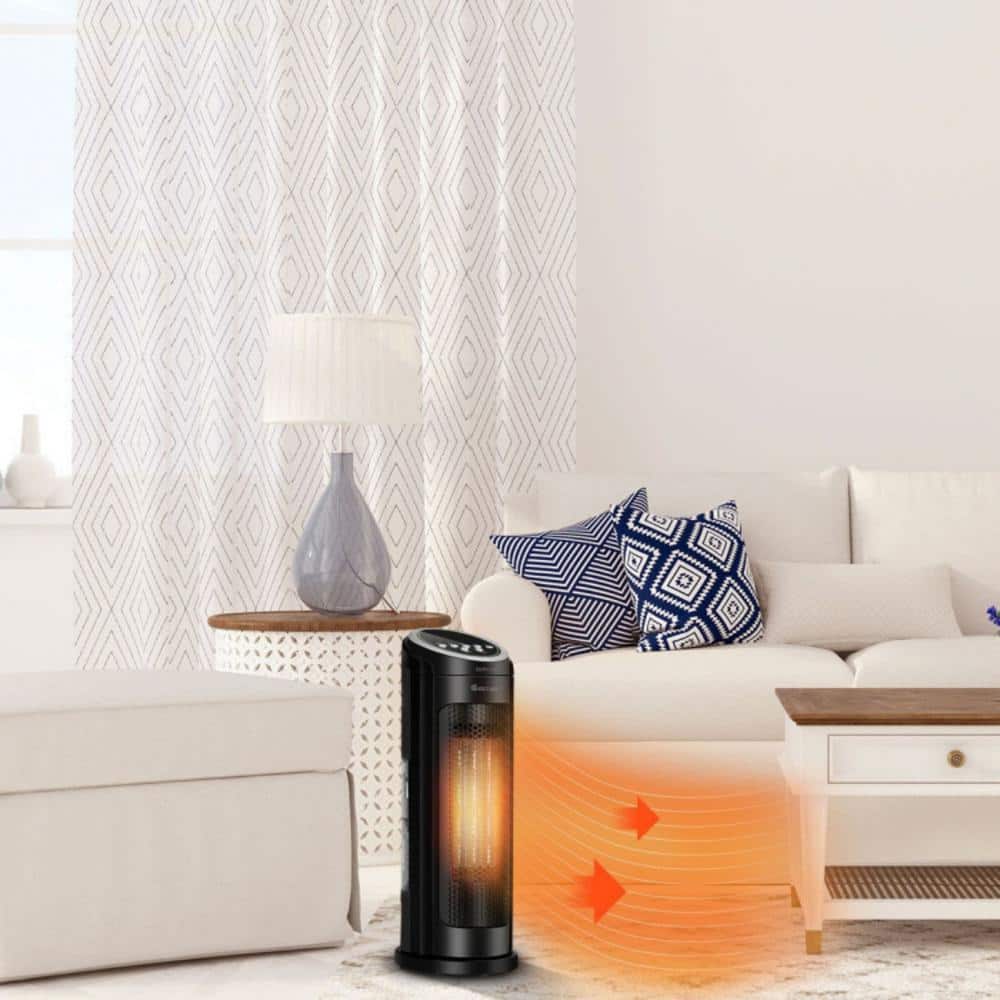 1500W 17 in. Portable Oscillating PTC Electric Ceramic Space Heater with LED, 12-Hour Timer, Handle and Remote Control - Hercitys