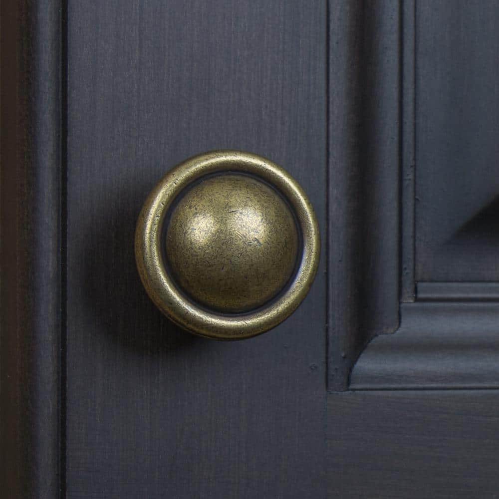 1-1/8 in. Dia Antique Brass Round Ring Cabinet Knob (10-Pack) - Hercitys