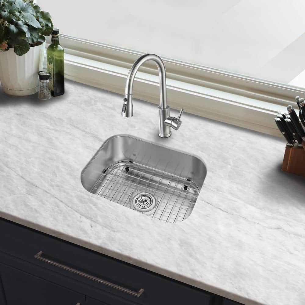 23 in. Undermount Single Bowl 18-Gauge Stainless Steel Kitchen Sink with Bottom Grid - Hercitys
