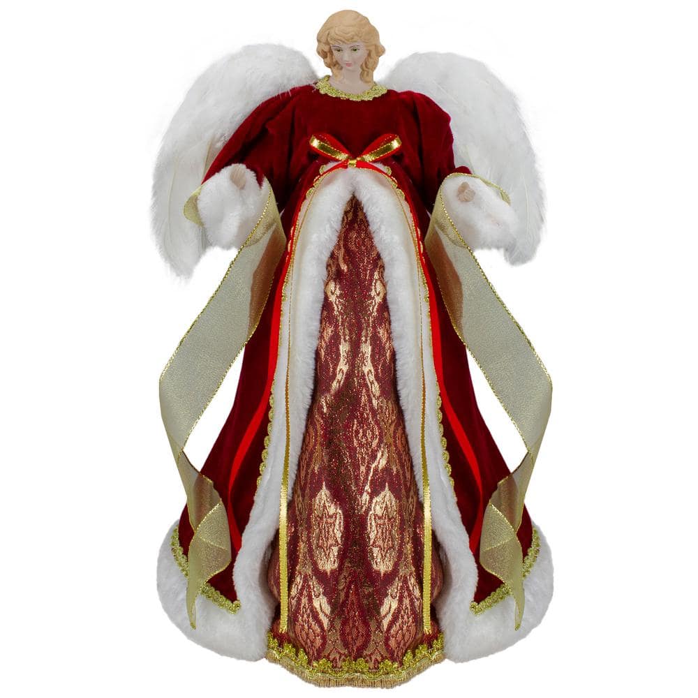 18 in. Red and Gold Angel in a Dress Christmas Tree Topper – Unlit - Hercitys