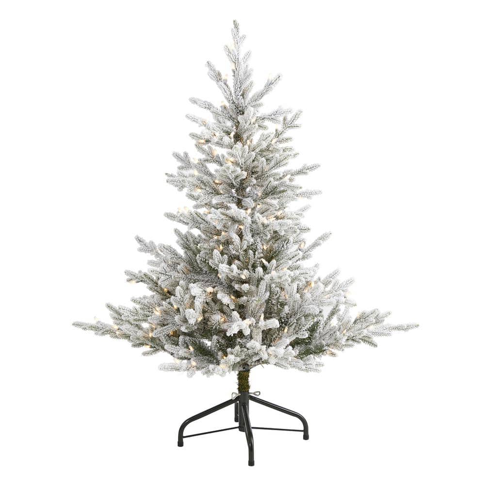 4 ft. Pre-Lit Flocked Fraser Fir Artificial Christmas Tree with 300 Warm White Lights - Hercitys